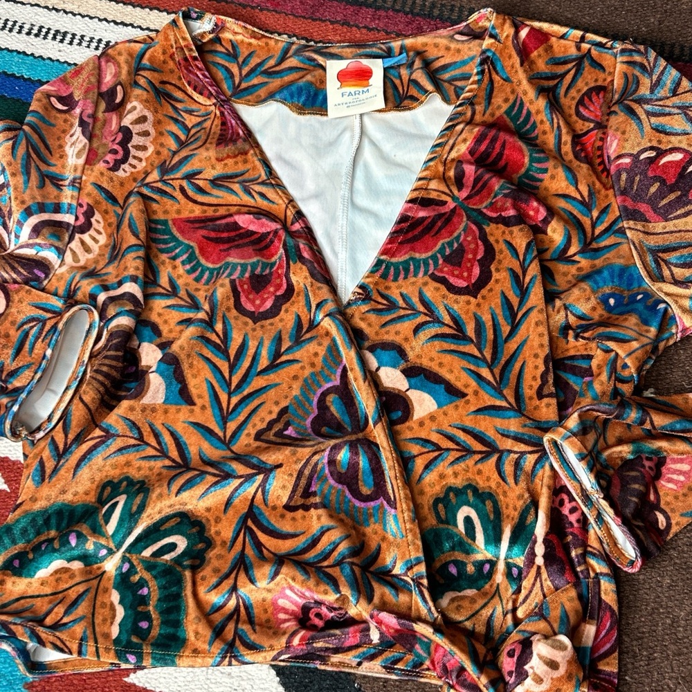 Anthropologie Farm Rio Velvet Floral Wrap Blouse